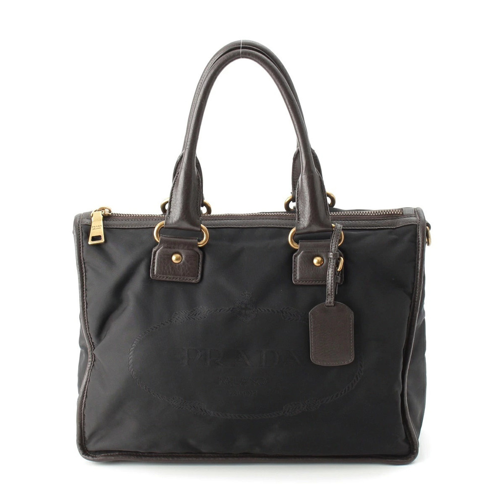 Prada Leather 2way Shoulder Bag Black Brown Green